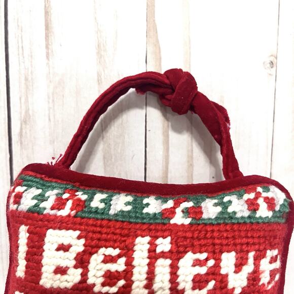 Needlepoint Door Hanger "I Believe In Santa" Door Hanger/Ornament/Velvet Backing - Picture 2 of 6